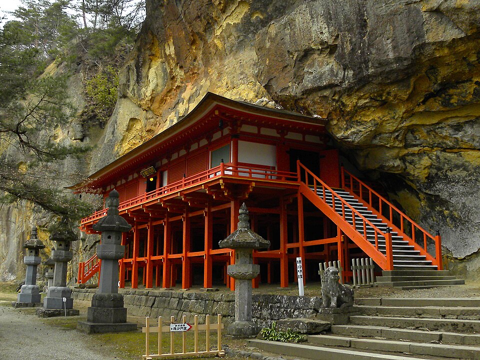 Iwate Prefecture's stunning Takkoku no Iwaya is built into the base of a high cliff.