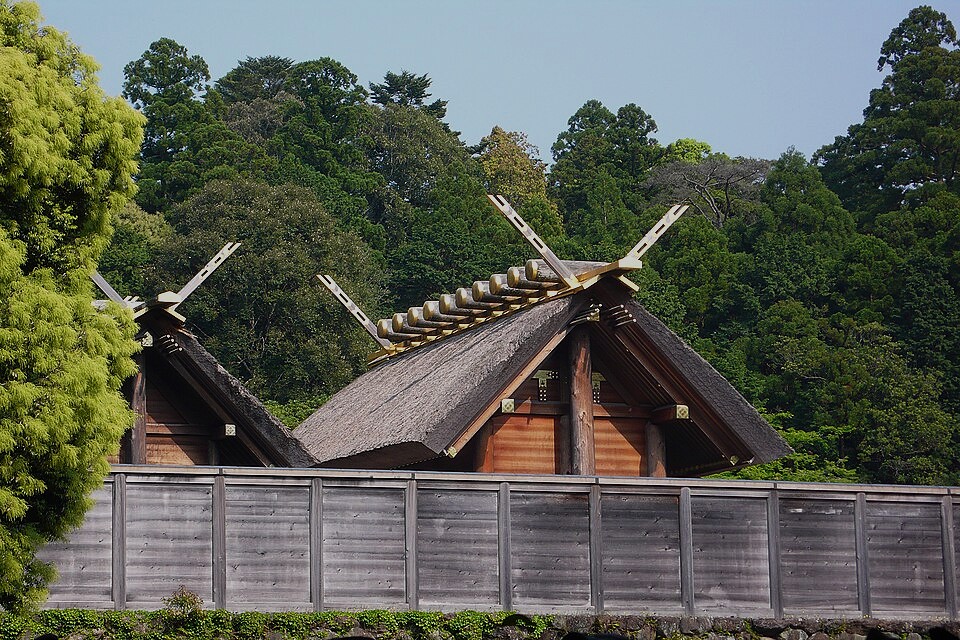 The classic building style of the Ise Inner Shrine in Mie Prefecture.