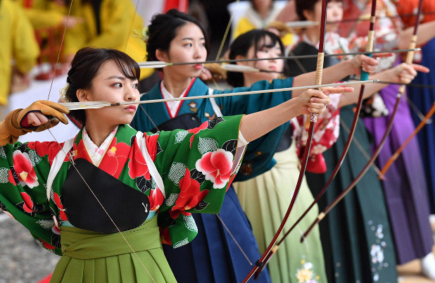 In January Japan's famous archery contest takes place at Kyoto's ancient Sanjusangendo Temple 