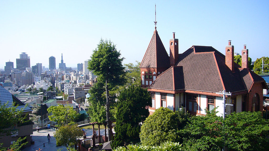 The modern city of Kobe, capital of Hyogo Prefecture, viewed from the historical Kitanocho district.