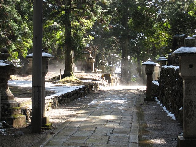 A glimpse of Koyasan's Okunoin cemetery on a winter day.