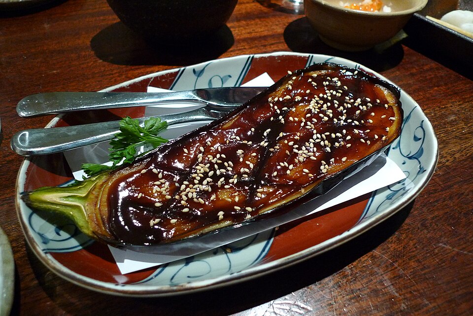 Grilled nasu or eggplant served with a thick sause of miso or fermented soybeans.