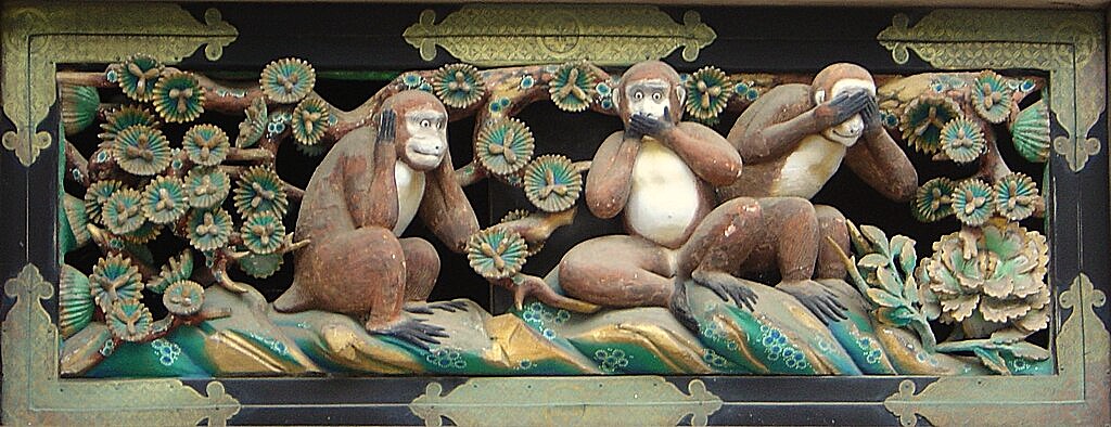 The world-famous hear no evil, speak no evil, see no evil monkey carving of Nikko