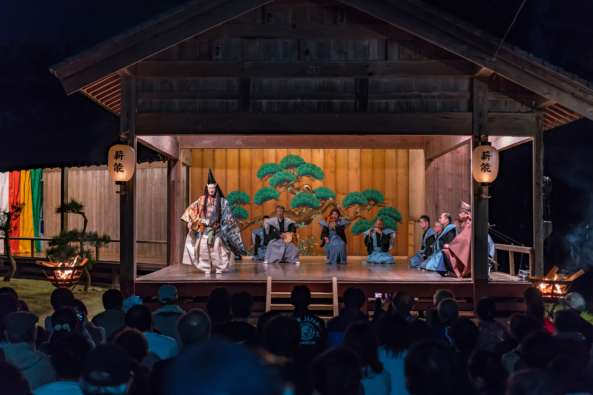 A Noh theater plays touches on the world of humans and the world of the gods and demons.