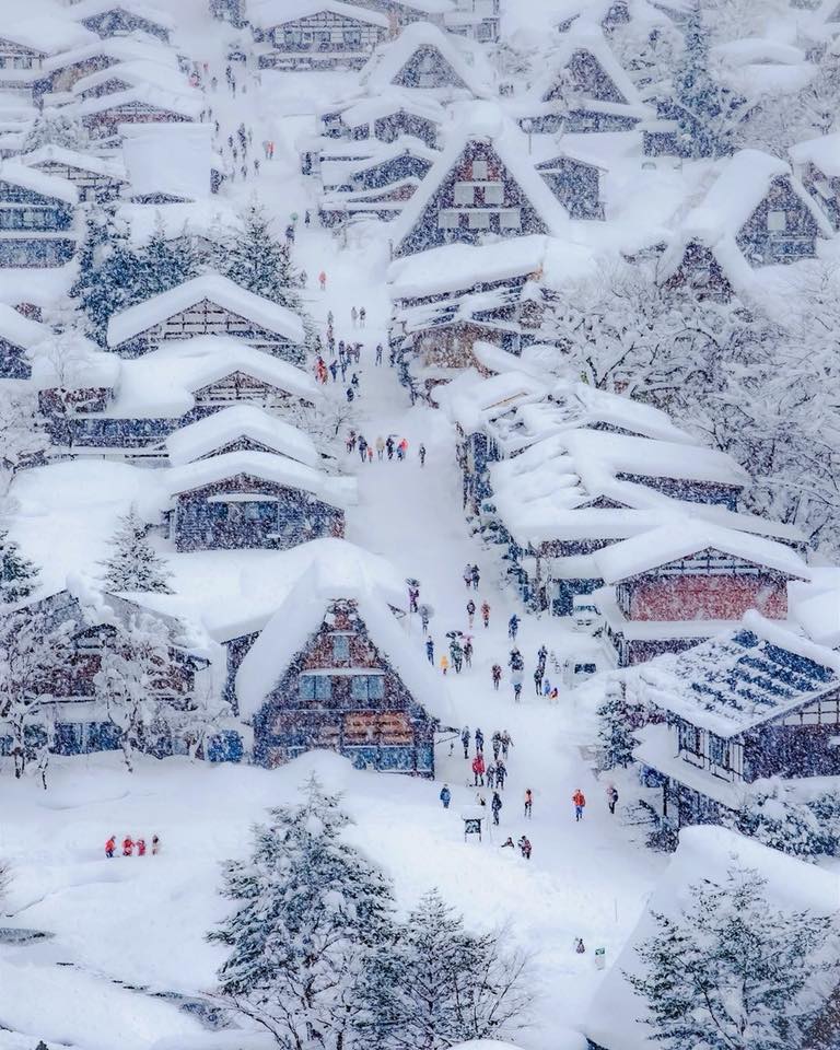 The classic medieval village of Shirakawago, famous for its huge thatched roof houses, near Takayama
